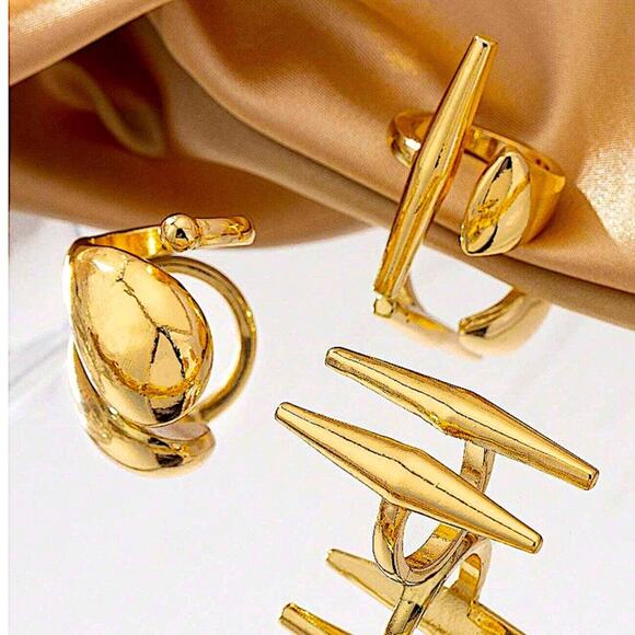 Three Piece Gold Irregular Punk  Open Rings Adjustable Resizable - Picture 7 of 7